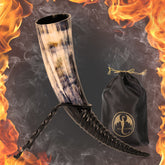 Curved Viking Drinking Horn w/ Iron Stand